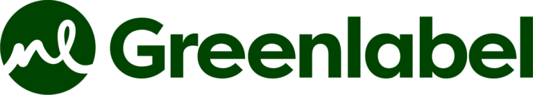 Logo Greenlabel vert foncé avec un cercle contenant un monogramme stylisé et texte en lettres grasses.